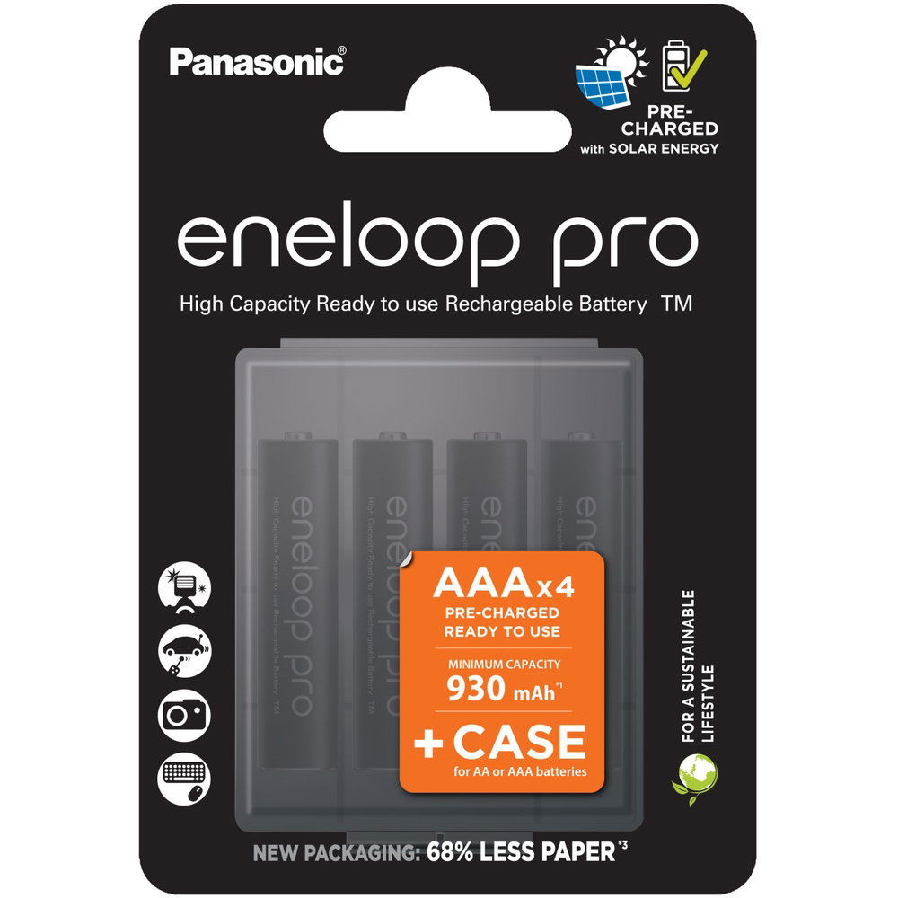 Panasonic BK-4HCDEC4BE eneloop pro Ni-MH akkumulátor + utazó és tároló tok, AAA (micro), 930 mAh, 4 db/bliszter termék fő termékképe