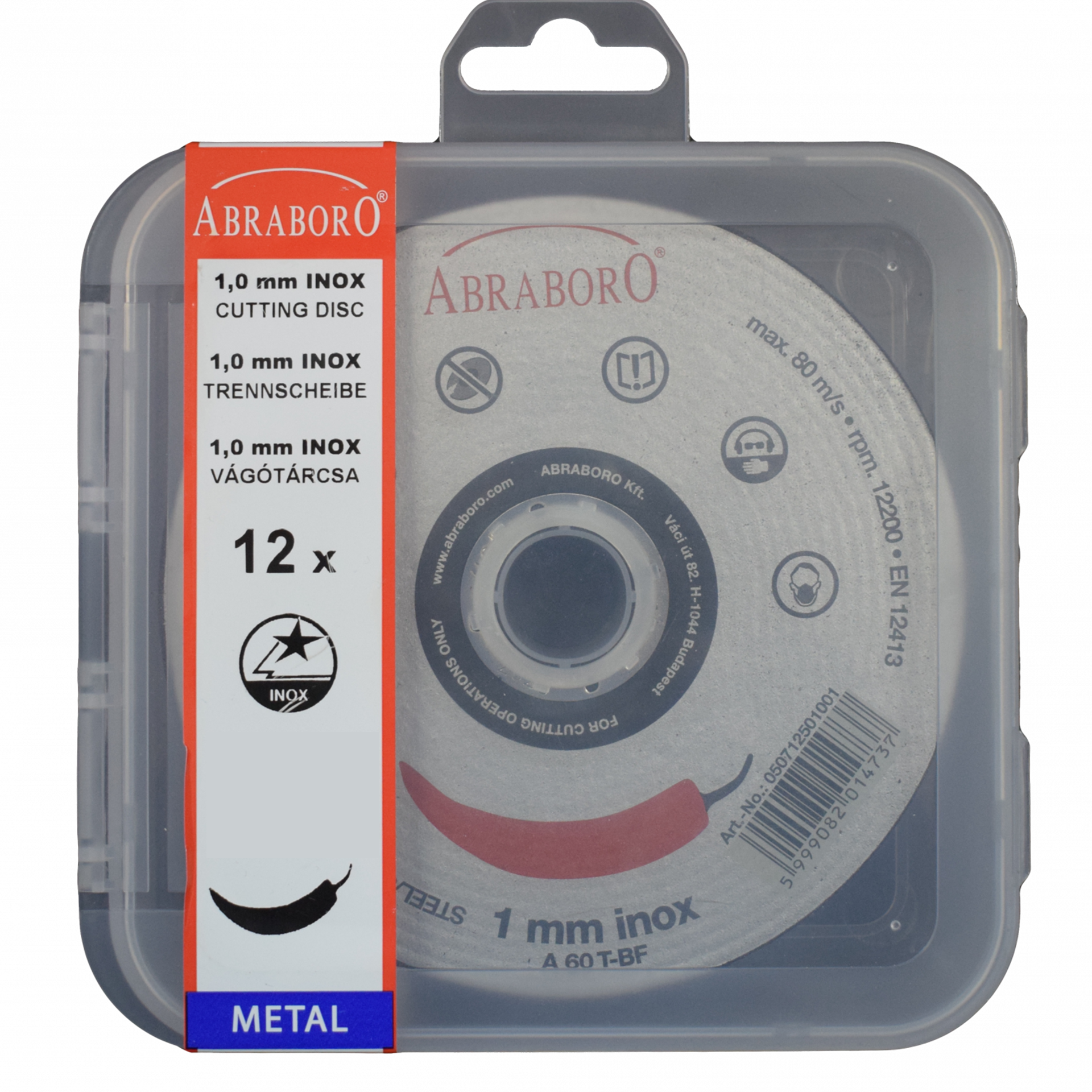 Abraboro 115 x 1.0 x 22 mm Chili fém + inox vágókorong, 12 db/csomag (felakasztható csomagolás) termék fő termékképe