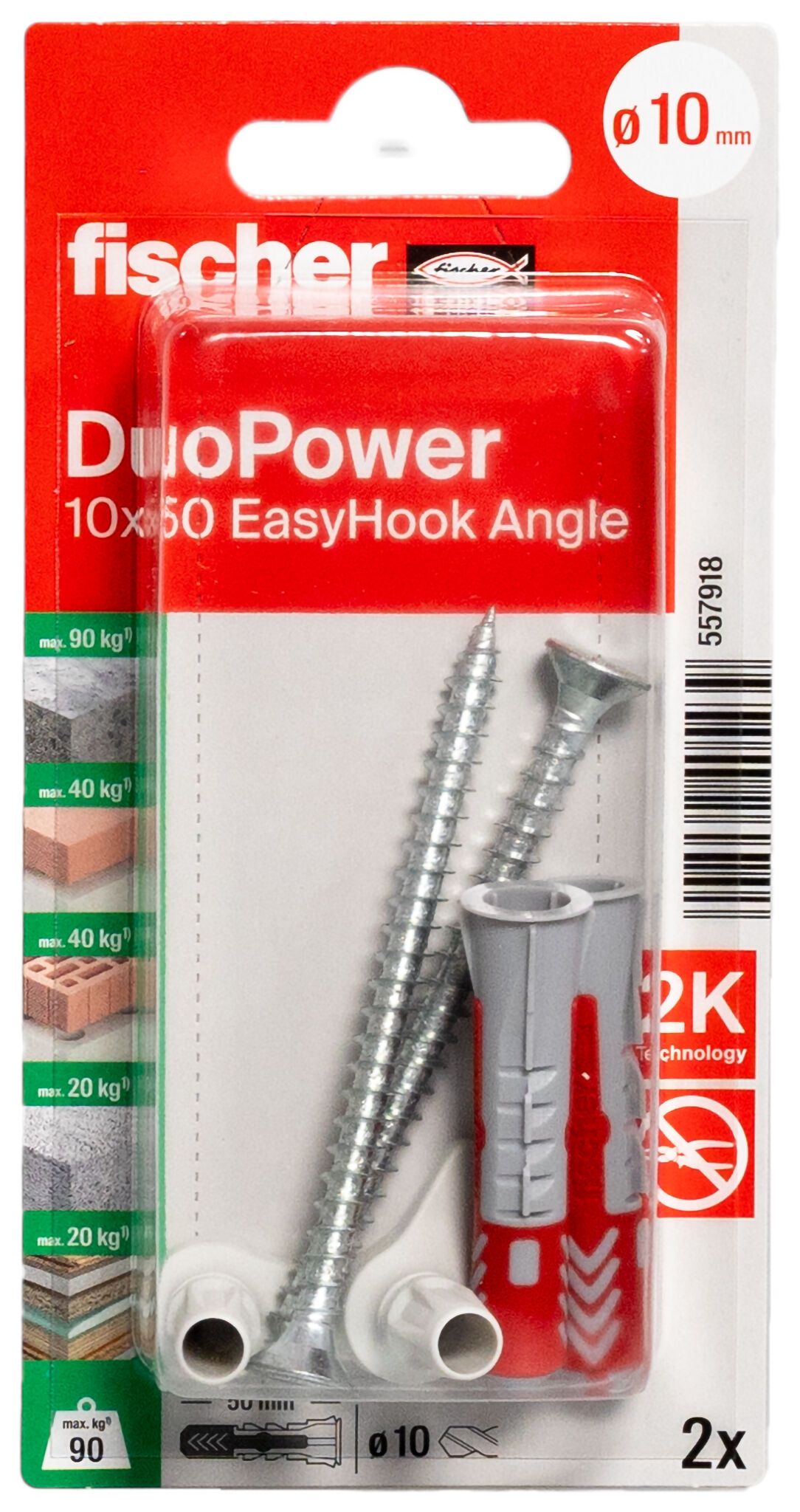 Fischer EasyHook kampó + DuoPower kétkomponensű nylon dübel 10 x 50, bliszteres, 2 db/csomag termék fő termékképe